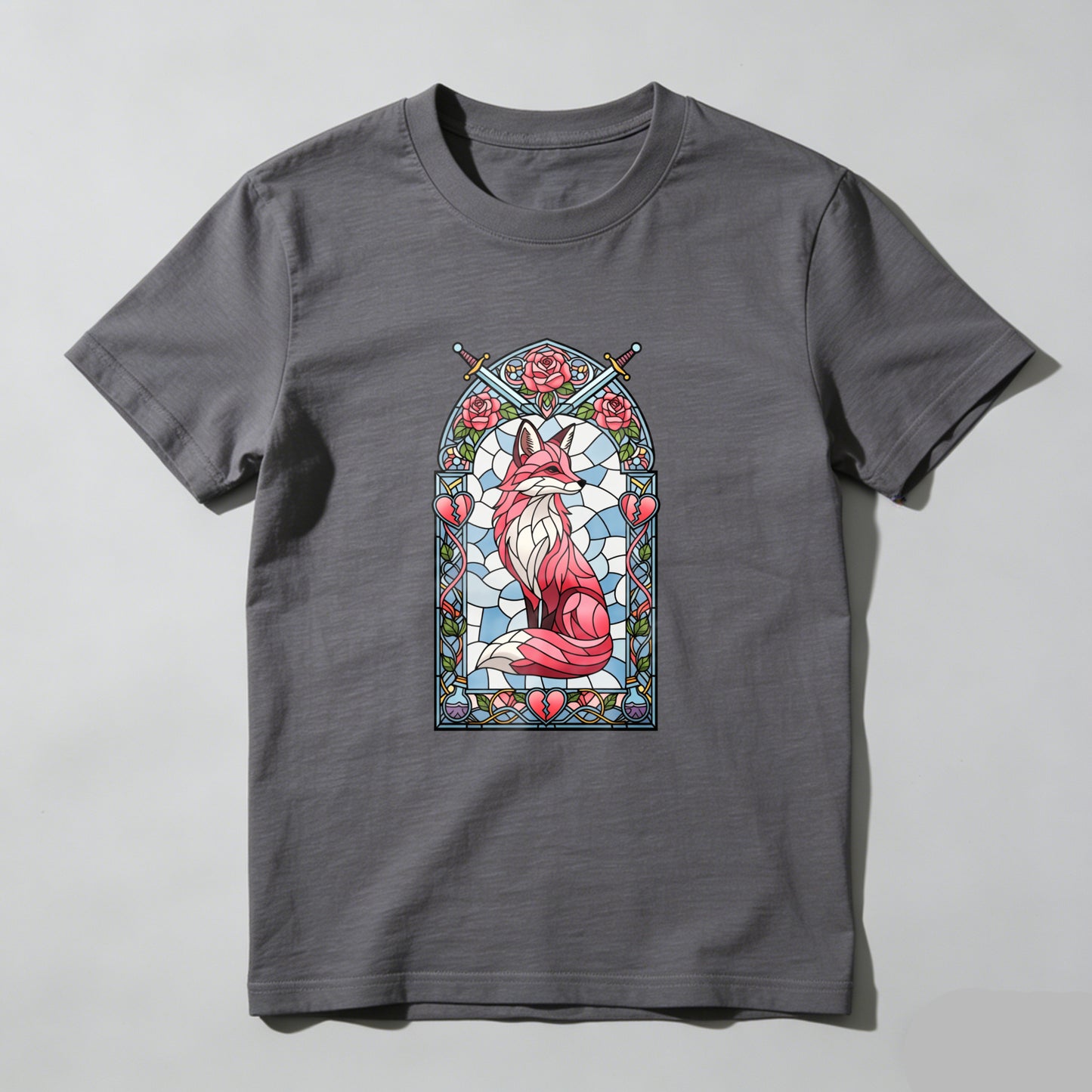 Wardrobecart Stained Glass Fox With Roses And Heart Unisex Classic T-shirt