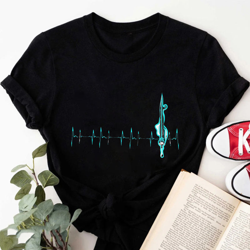 Wardrobecart Heartbeat With Violin Note Pattern Unisex Classic T-shirt