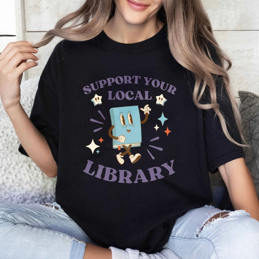 Wardrobecart Support Your Local Library Book Character Unisex Classic T-shirt