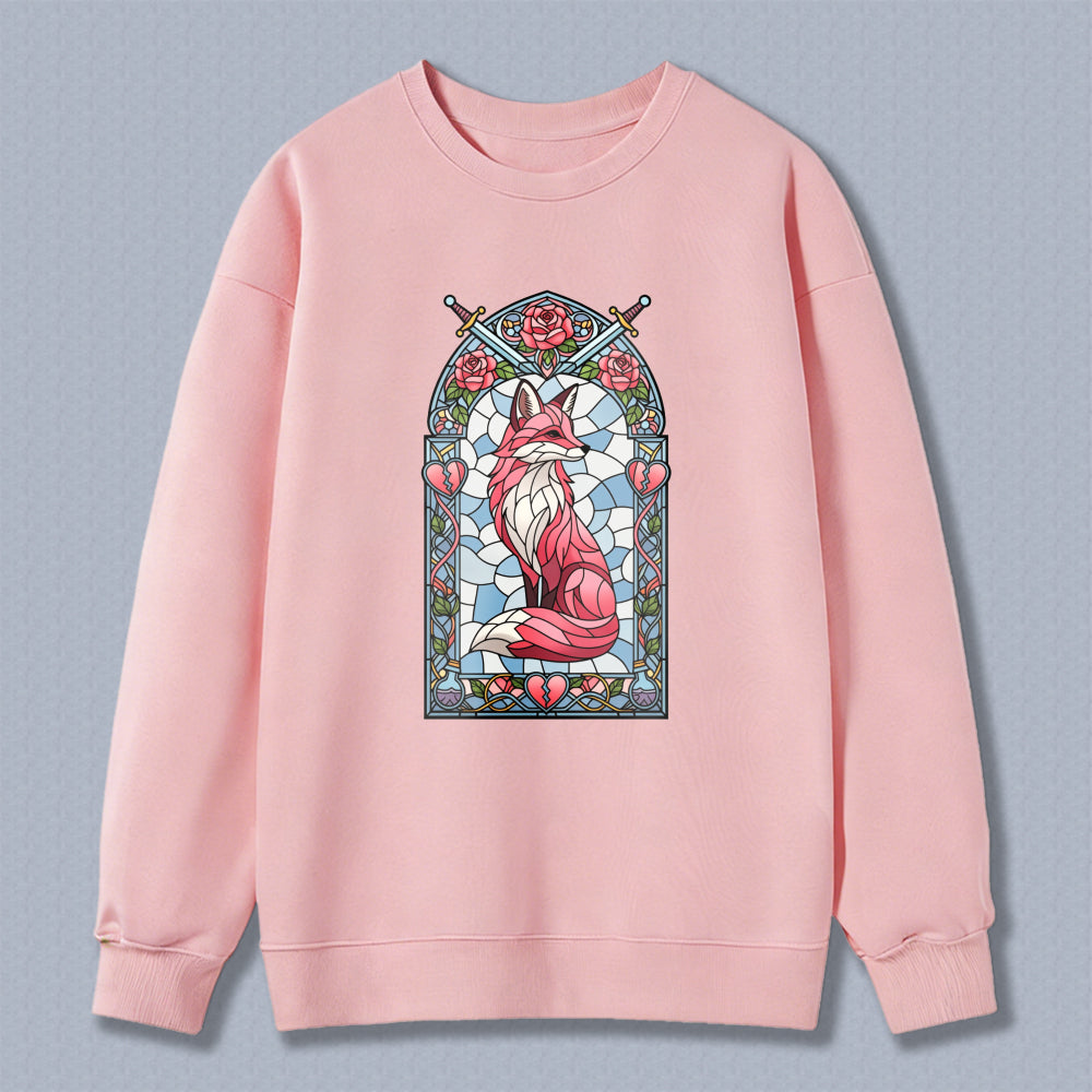 Wardrobecart Stained Glass Fox With Roses And Swords Design Unisex Classic Sweatshirt