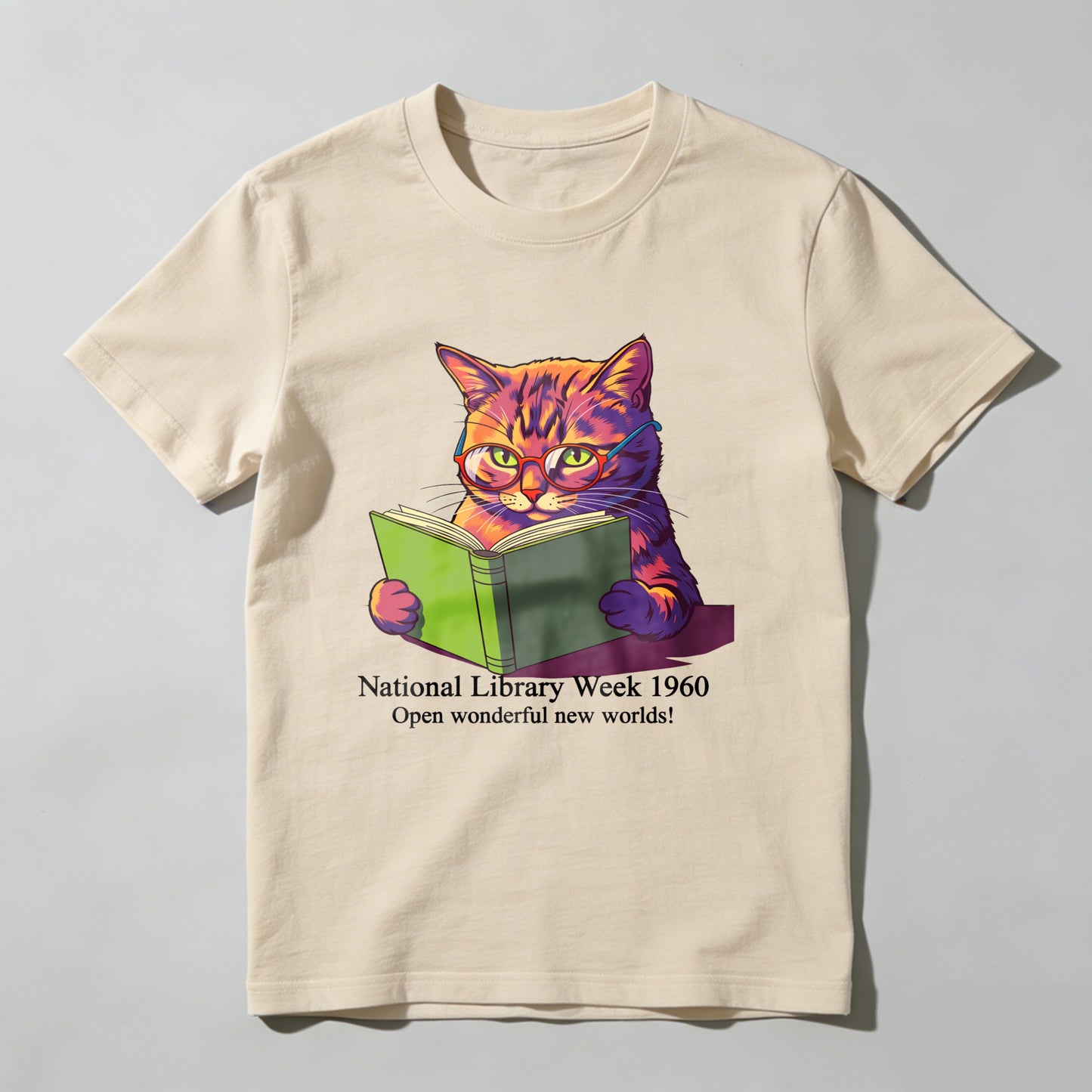 Wardrobecart Cat Reading Book National Library Week 1960 Unisex Classic T-shirt 100% cotton