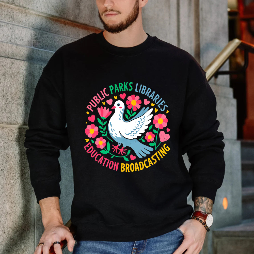 Wardrobecart Peace Dove With Flowers And Hearts Public Parks Libraries Education Broadcasting Unisex Classic Sweatshirt