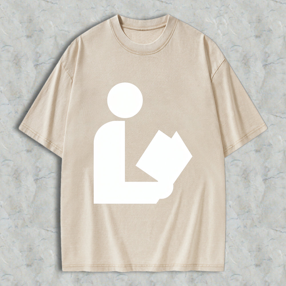 Wardrobecart Reading Person Icon Unisex Washed T-shirt