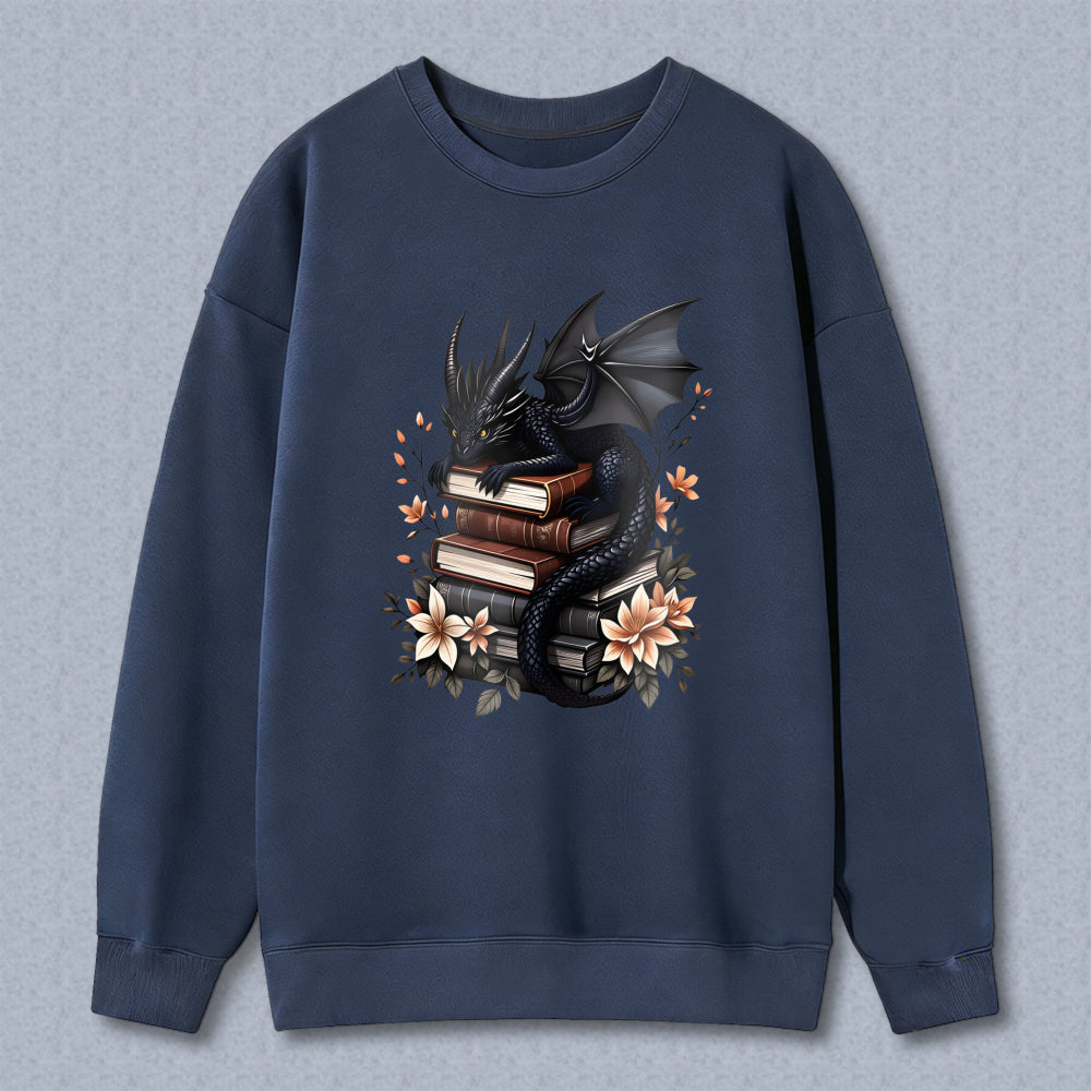 Wardrobecart Dragon And Books With Flowers Unisex Classic Sweatshirt