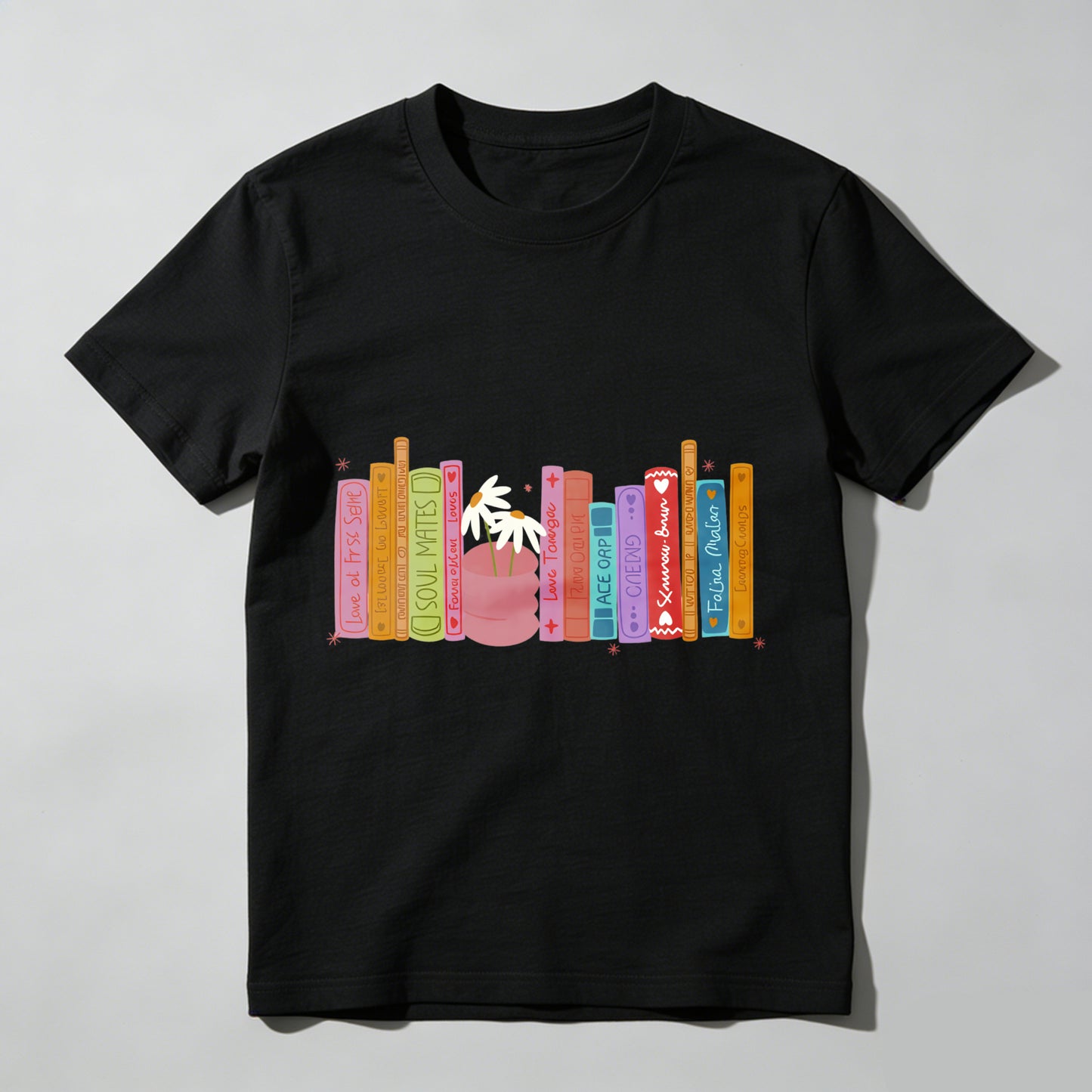 Wardrobecart Colorful Bookshelf With Potted Plant Unisex Classic T-shirt