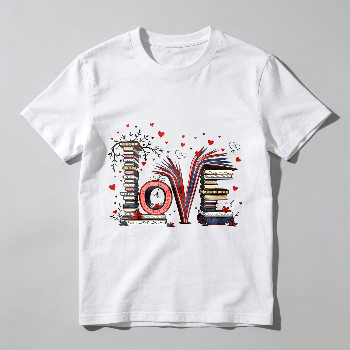 Wardrobecart Love Books Stack Hearts Colorful Design Unisex Classic T-shirt