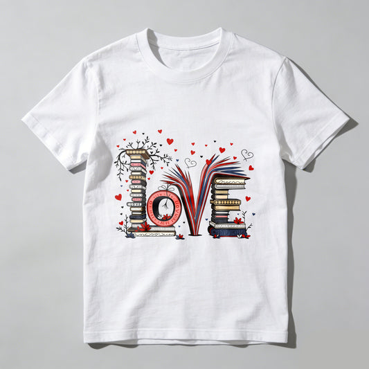 Wardrobecart Love Books Stack Hearts Colorful Design Unisex Classic T-shirt