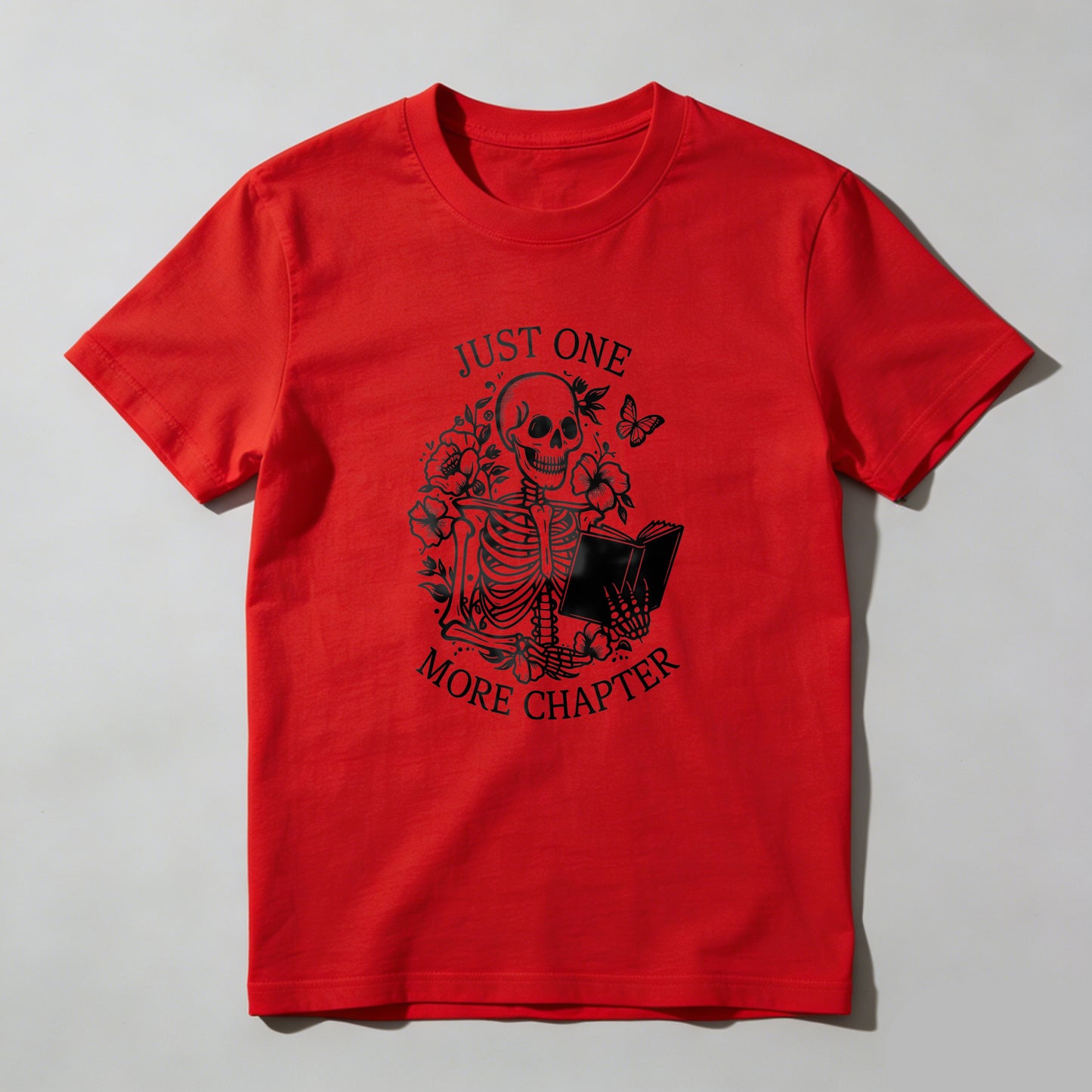 Wardrobecart Skeleton Reading Book With Flowers And Butterfly Unisex Classic T-shirt