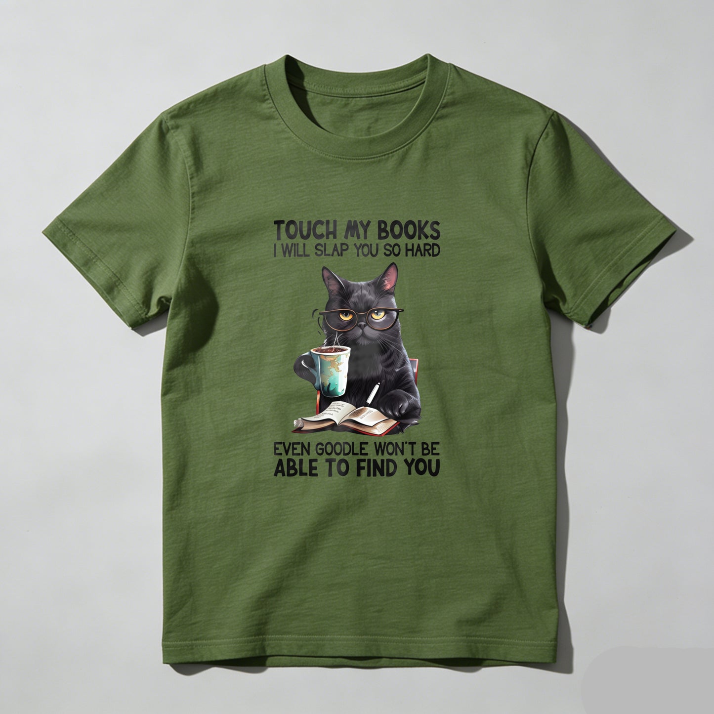 Wardrobecart Cat With Books And Coffee Cup Unisex Classic T-shirt