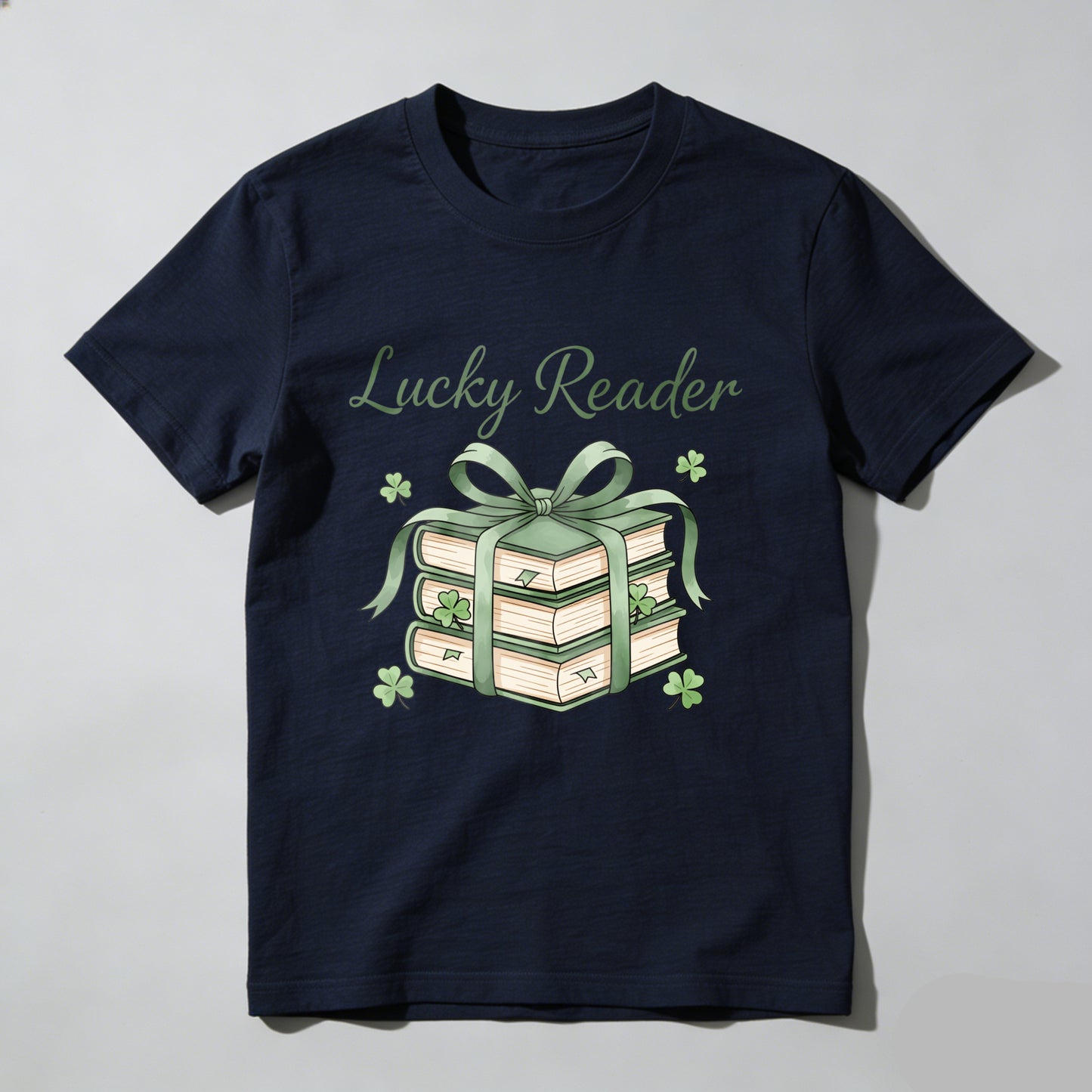 Wardrobecart Lucky Reader Books With Green Ribbon And Shamrocks Unisex Classic T-shirt