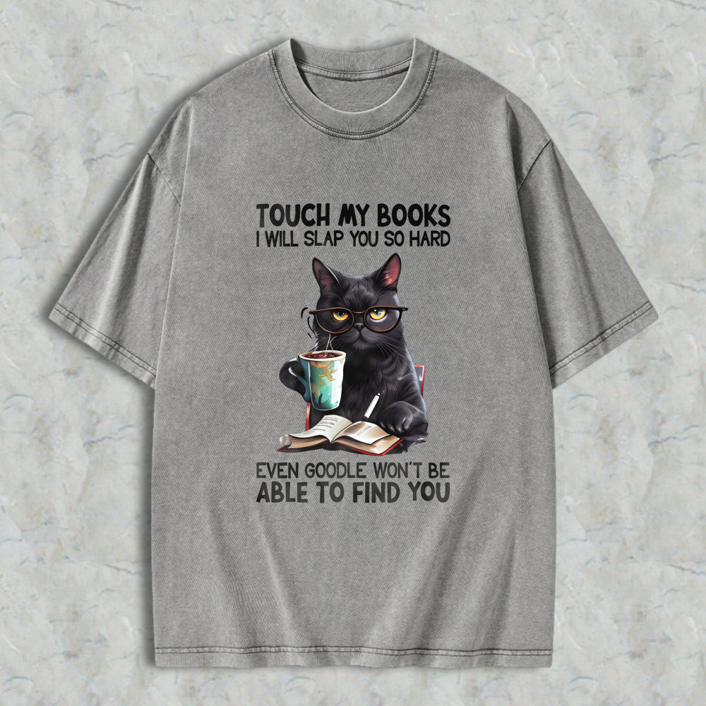 Wardrobecart Cat With Glasses Reading Book And Coffee Unisex Washed T-shirt