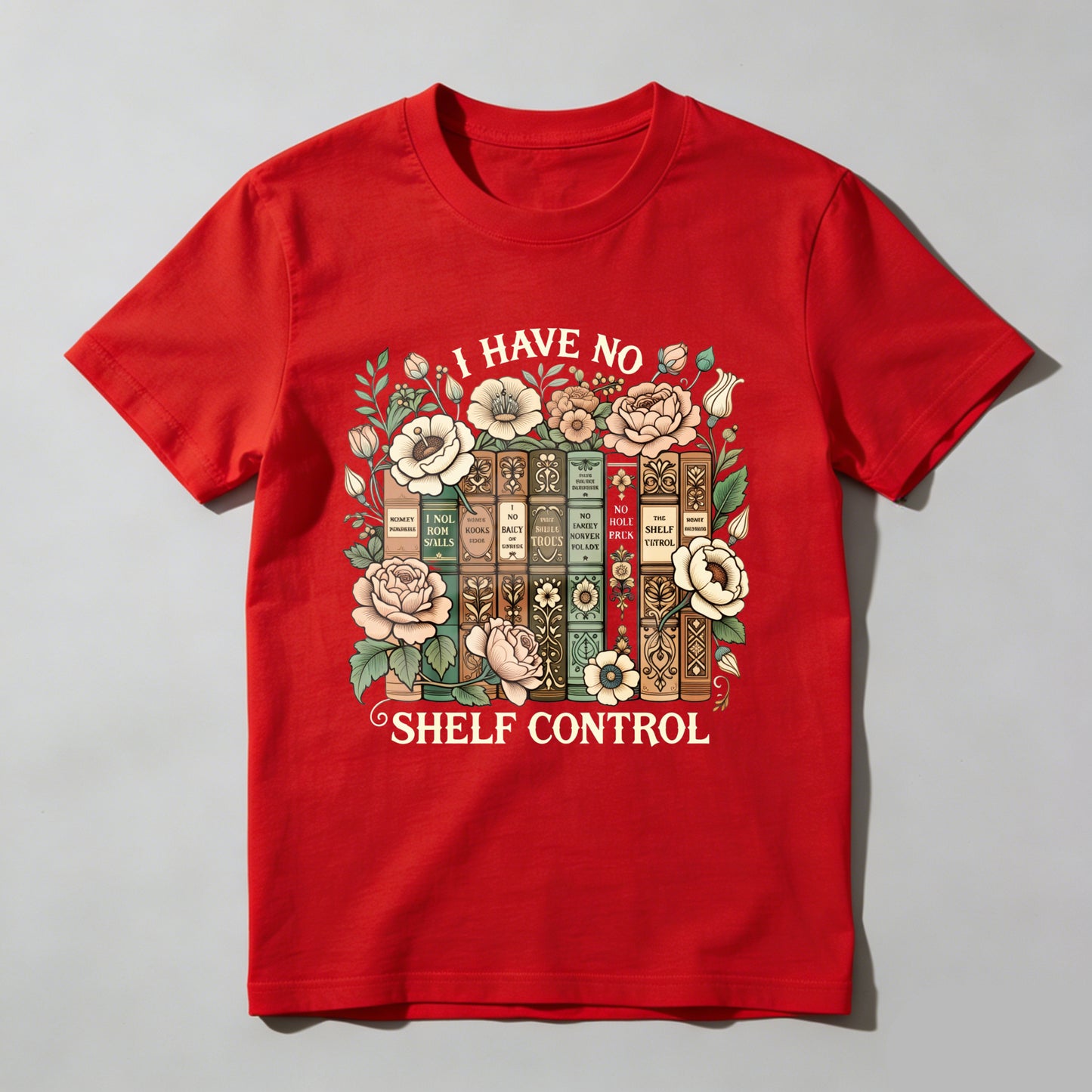 Wardrobecart Floral Bookshelf Design With Vintage Books And Roses Unisex Classic T-shirt