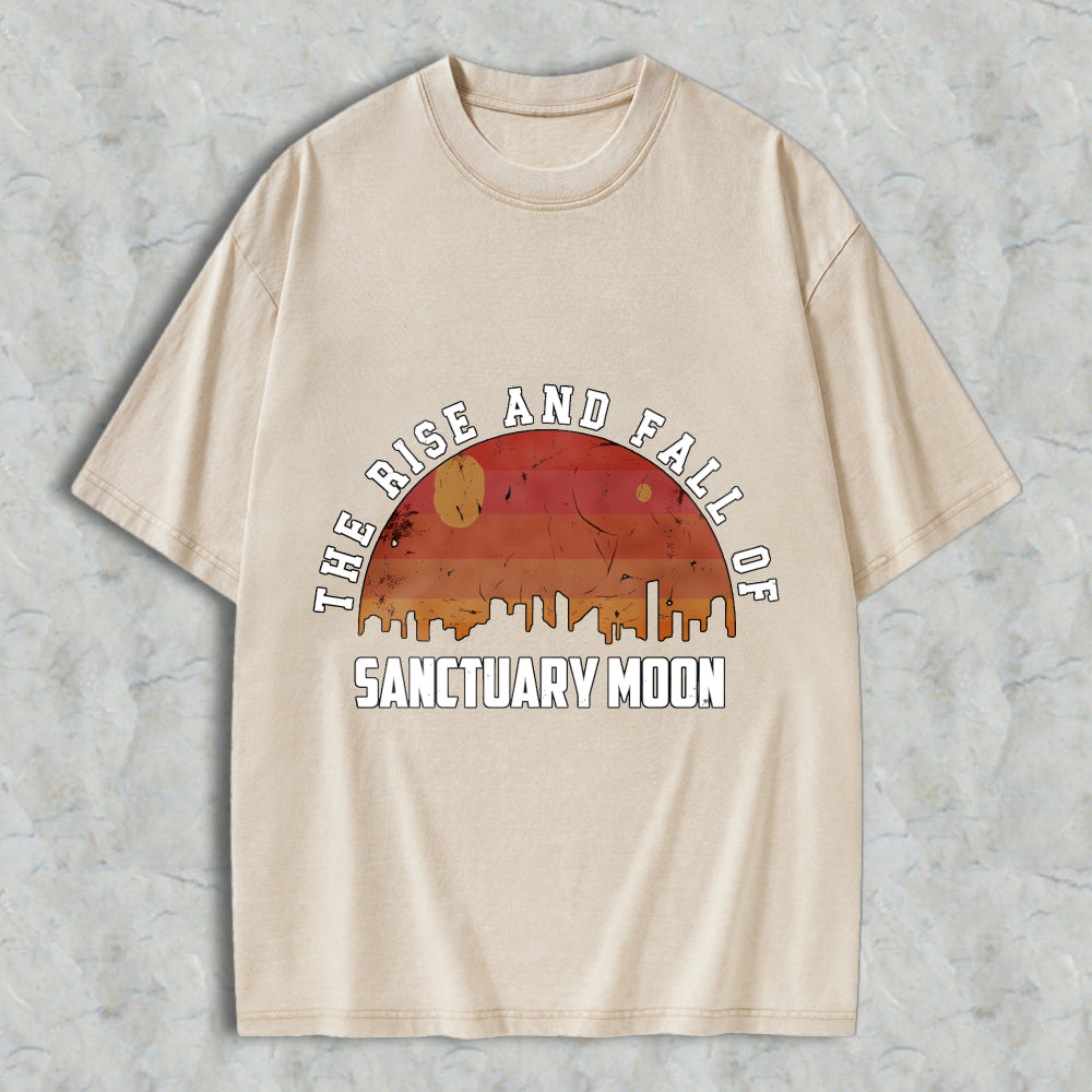 Wardrobecart The Rise And Fall Of Sanctuary Moon City Skyline Sunset Design Unisex Washed T-shirt