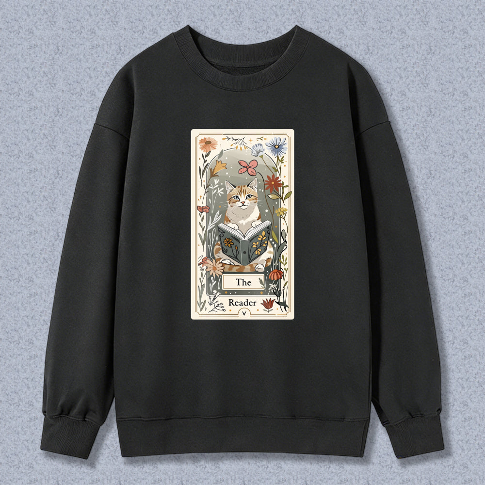 Wardrobecart Cat Reading Book Floral Frame The Reader Unisex Classic Sweatshirt