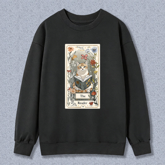 Wardrobecart Cat Reading Book Floral Frame The Reader Unisex Classic Sweatshirt
