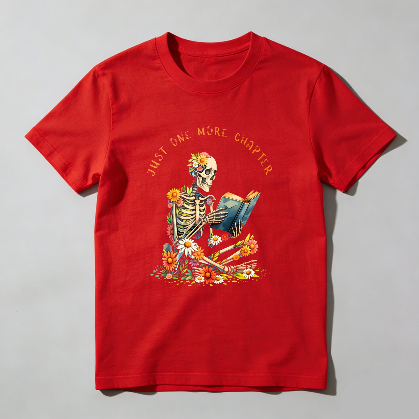 Wardrobecart Skeleton Reading Book With Flowers Unisex Classic T-shirt