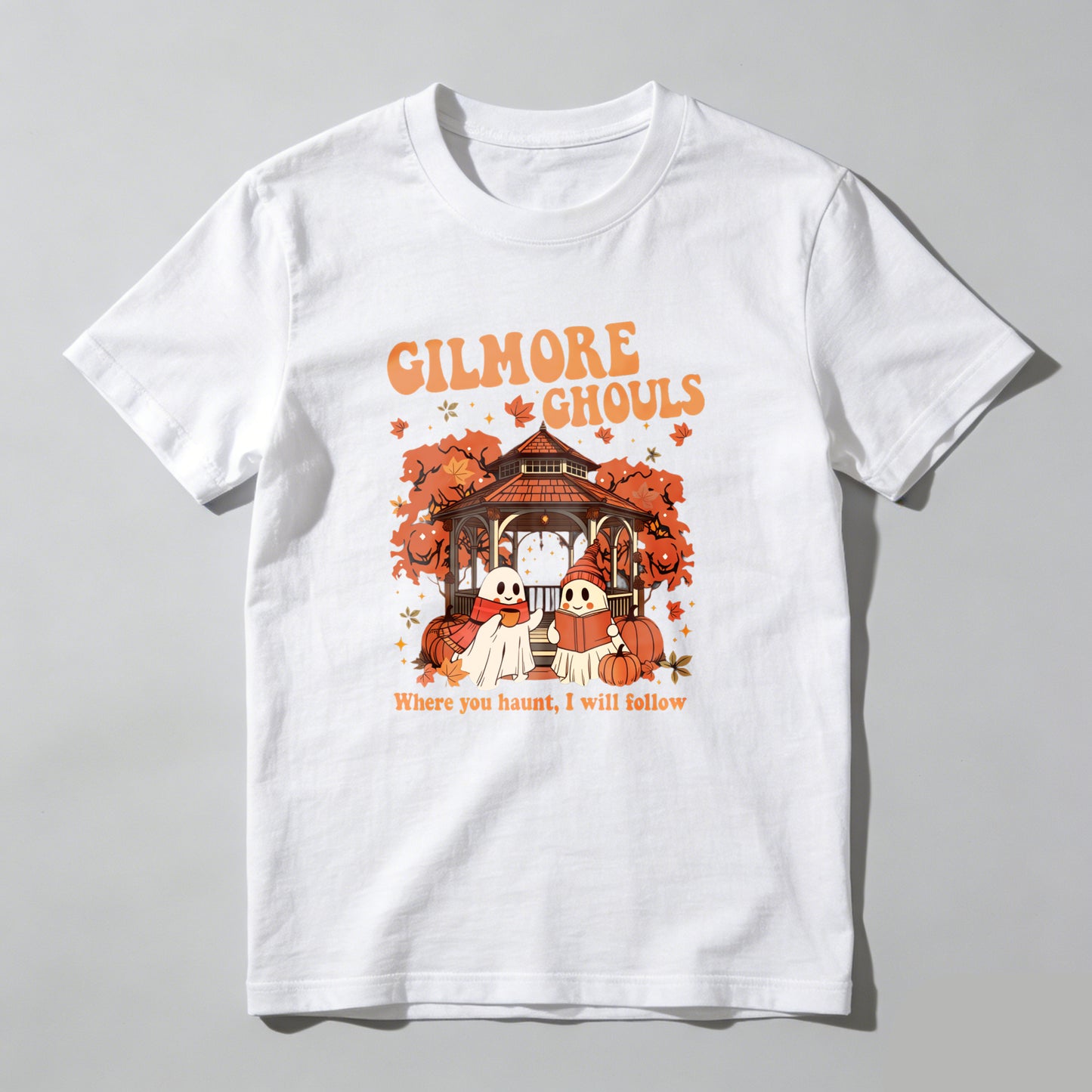 Wardrobecart Gilmore Ghouls Halloween Ghosts Pumpkin Gazebo Autumn Leaves Unisex Classic T-shirt