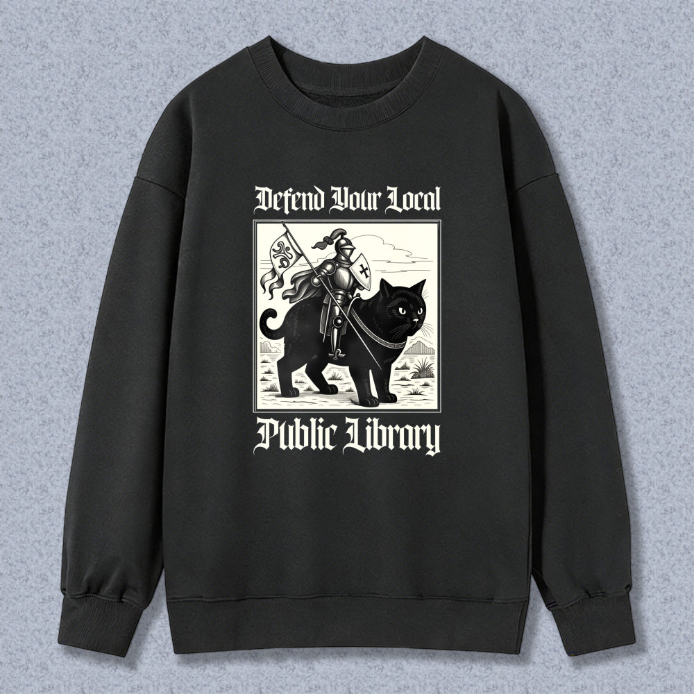 Wardrobecart Defend Your Local Public Library Cat Knight Unisex Classic Sweatshirt