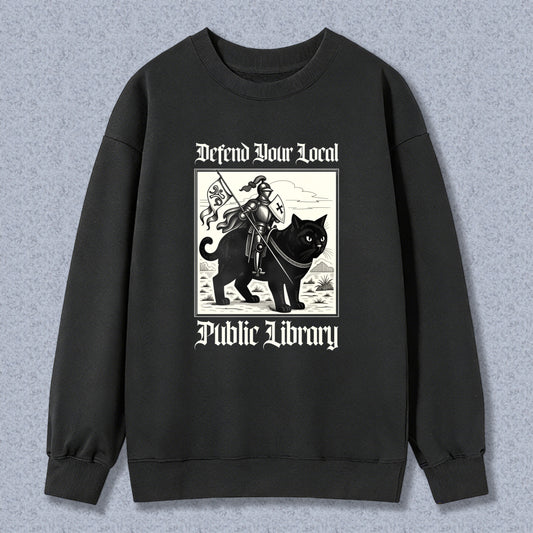 Wardrobecart Defend Your Local Public Library Cat Knight Unisex Classic Sweatshirt
