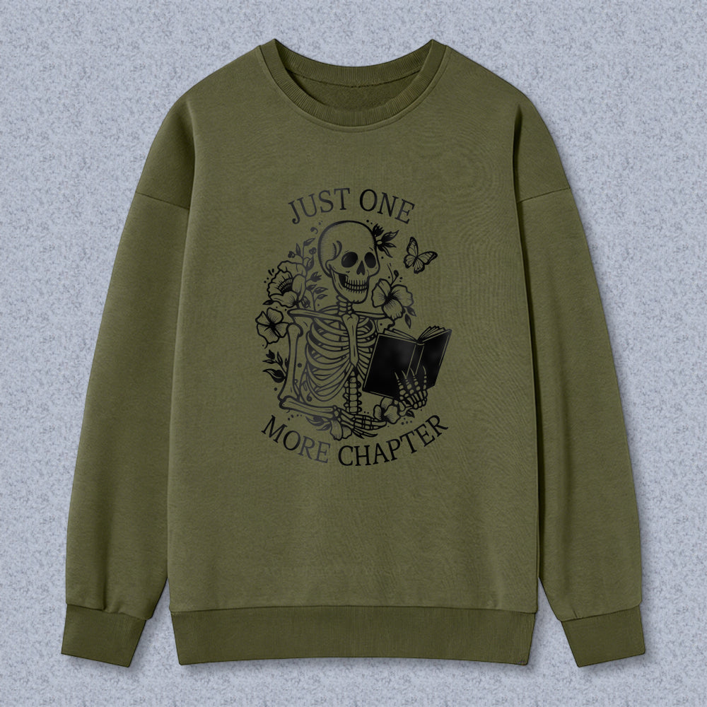 Wardrobecart Skeleton Reading Book With Flowers And Butterflies Just One More Chapter Unisex Classic Sweatshirt