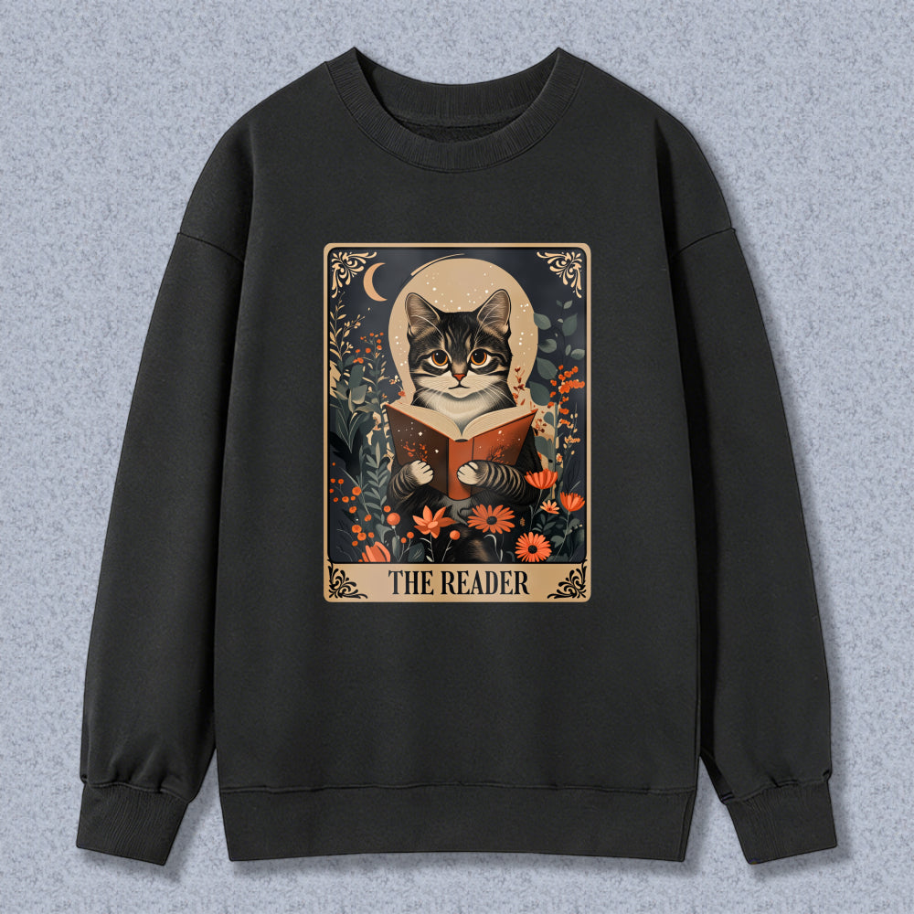 Wardrobecart Cat Reading Book Floral Design The Reader Unisex Classic Sweatshirt