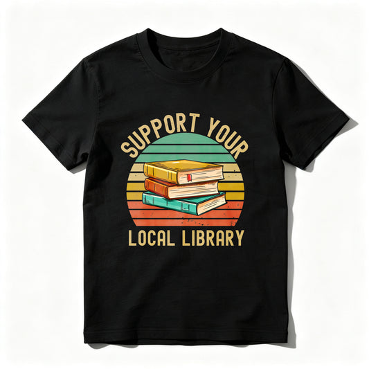 Wardrobecart Support Your Local Library Books Stack Sunset Unisex Classic T-shirt