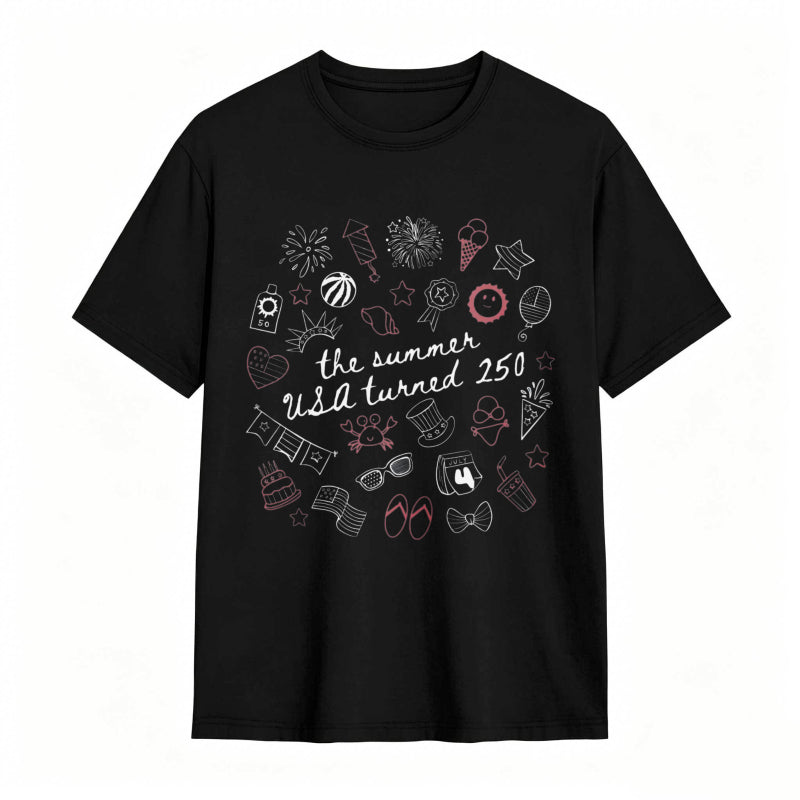 Summer Usa 250th Anniversary Celebration With Icons And Text T-shirt