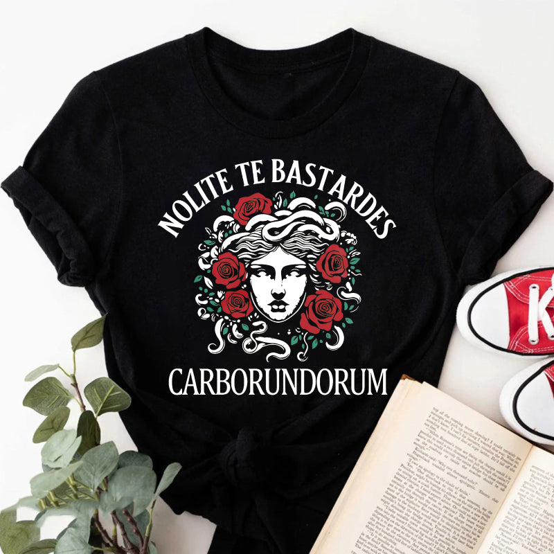 Wardrobecart Nolite Te Bastardes Carborundorum Medusa With Roses And Latin Text Unisex Classic T-shirt