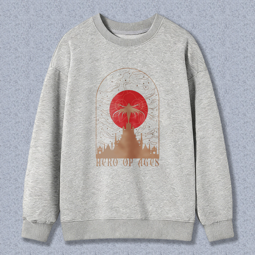 Wardrobecart Hero Of Ages Red Sun And Castle Design Unisex Classic Sweatshirt