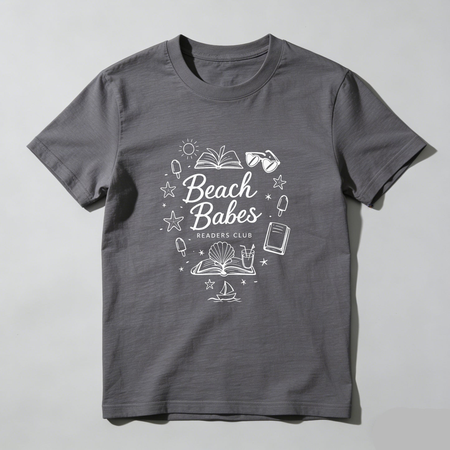 Wardrobecart Beach Babes Readers Club Book Sun Sunglasses Star Shell Boat Ice Cream Unisex Classic T-shirt 100% cotton