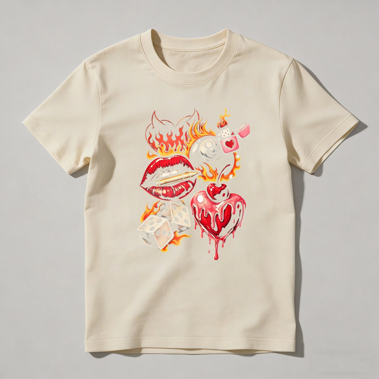 Flaming Lips Heart Dice And Eight Ball Tattoo Style T-shirt