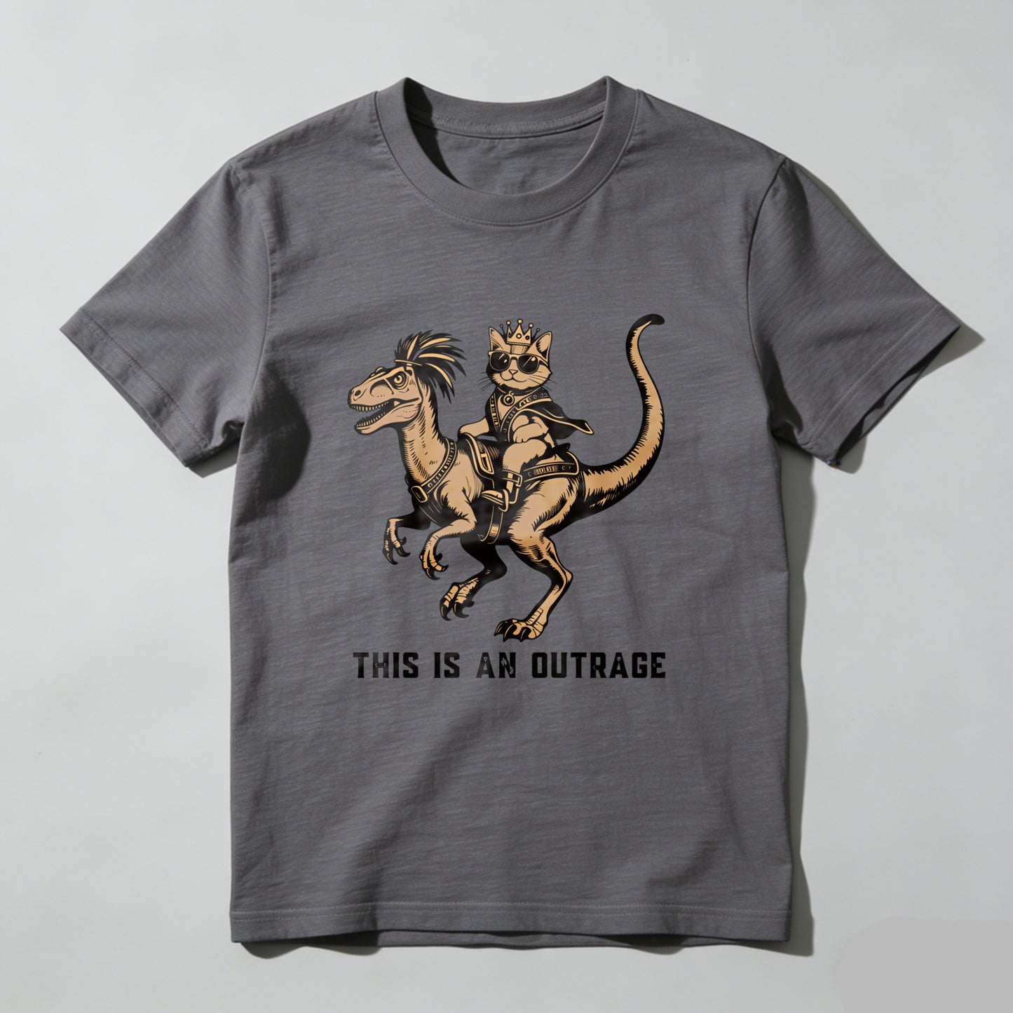 Wardrobecart Cat Riding Dinosaur With Crown And Sword Unisex Classic T-shirt