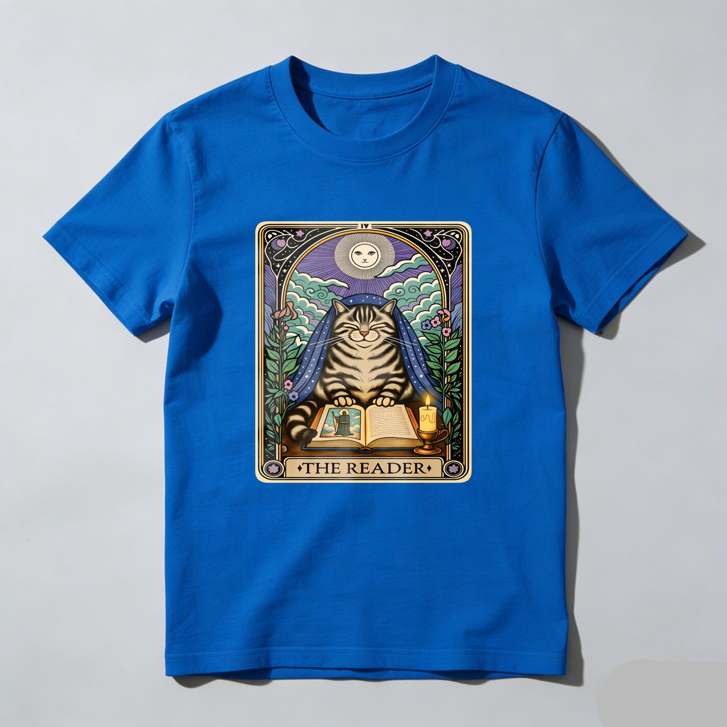 Wardrobecart Cat Reading Book Under Moonlight Unisex Classic T-shirt