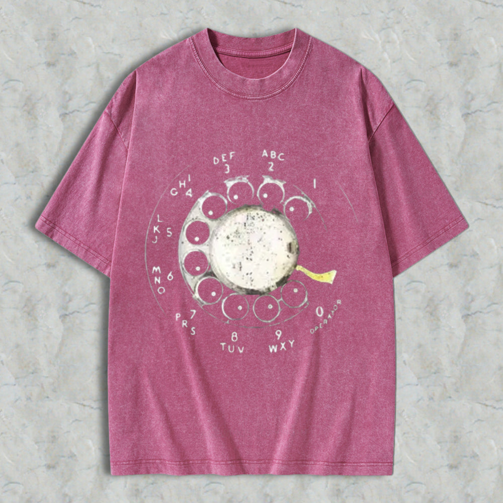 Vintage Rotary Dial Phone Pattern Unisex Washed T-shirt