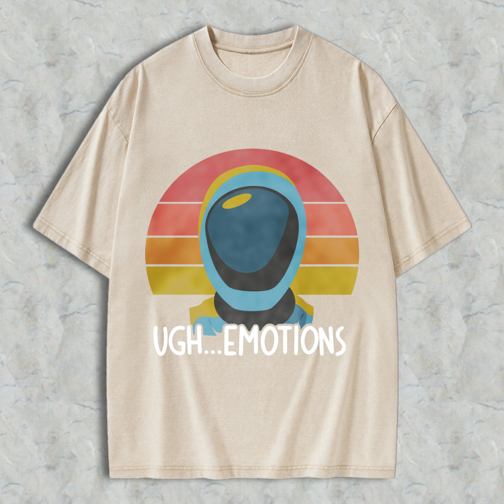 Wardrobecart Astronaut Helmet With Retro Sunset And Text Ugh Emotions Unisex Washed T-shirt