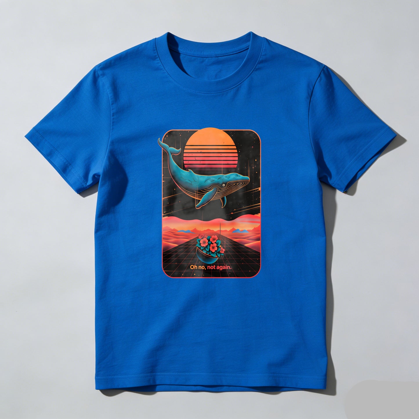 Wardrobecart Whale Sunset Grid Flowers Text Unisex Classic T-shirt