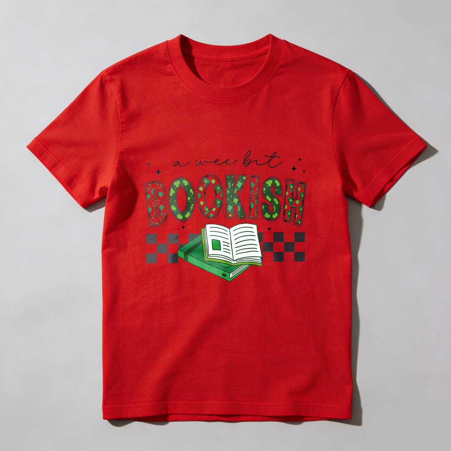 Wardrobecart A Wee Bit Bookish With Open Book And Checkered Pattern Unisex Classic T-shirt