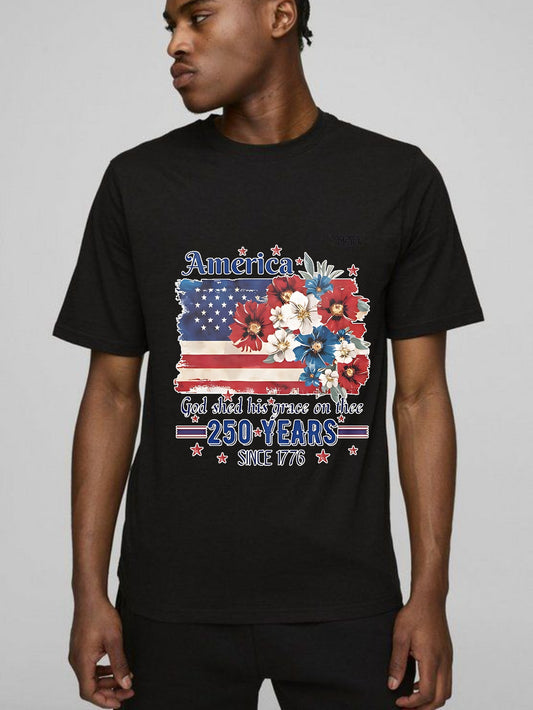 America Flag With Flowers And Patriotic Text 250 Years Since 1776 T-shirt