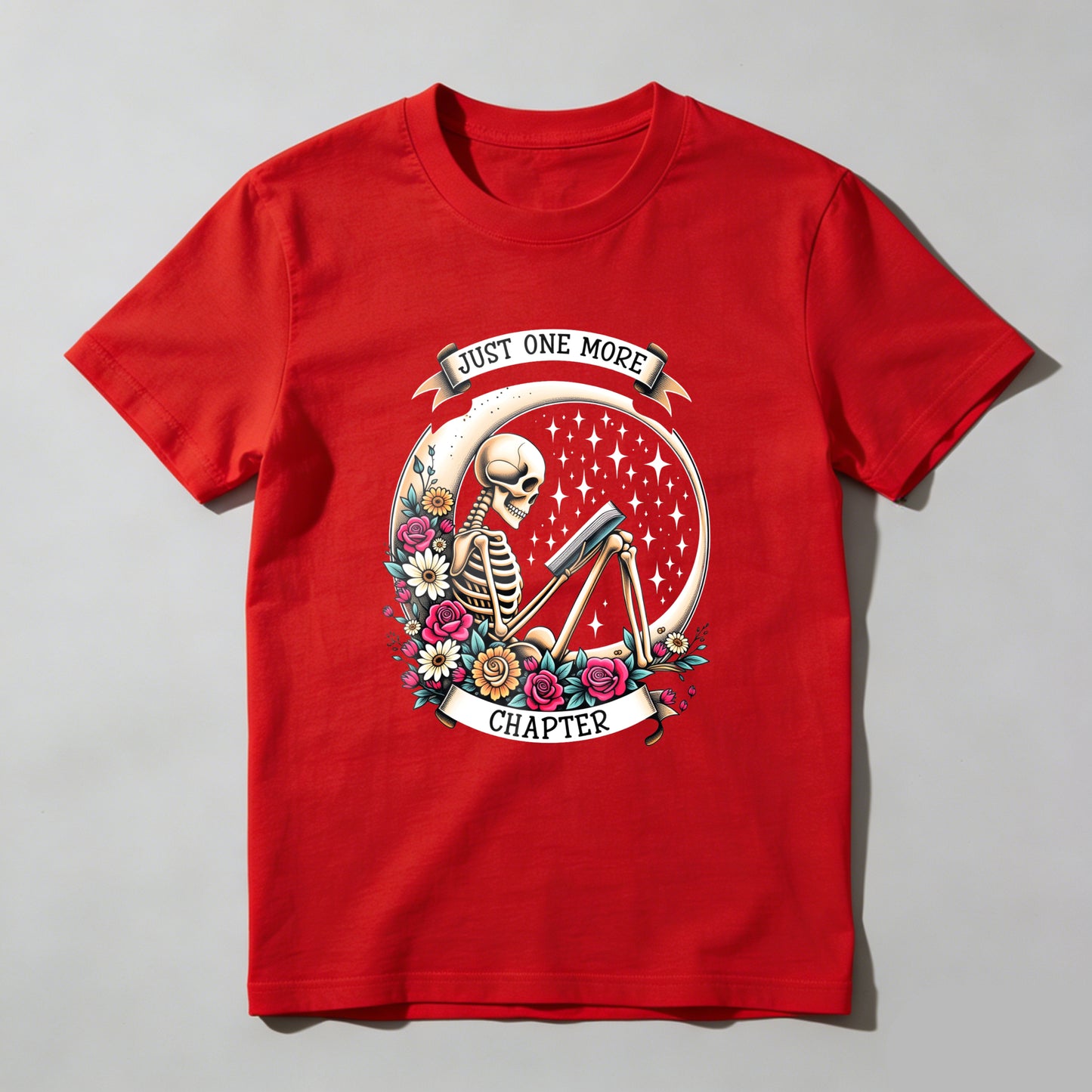 Wardrobecart Skeleton Reading Book With Flowers And Stars Unisex Classic T-shirt