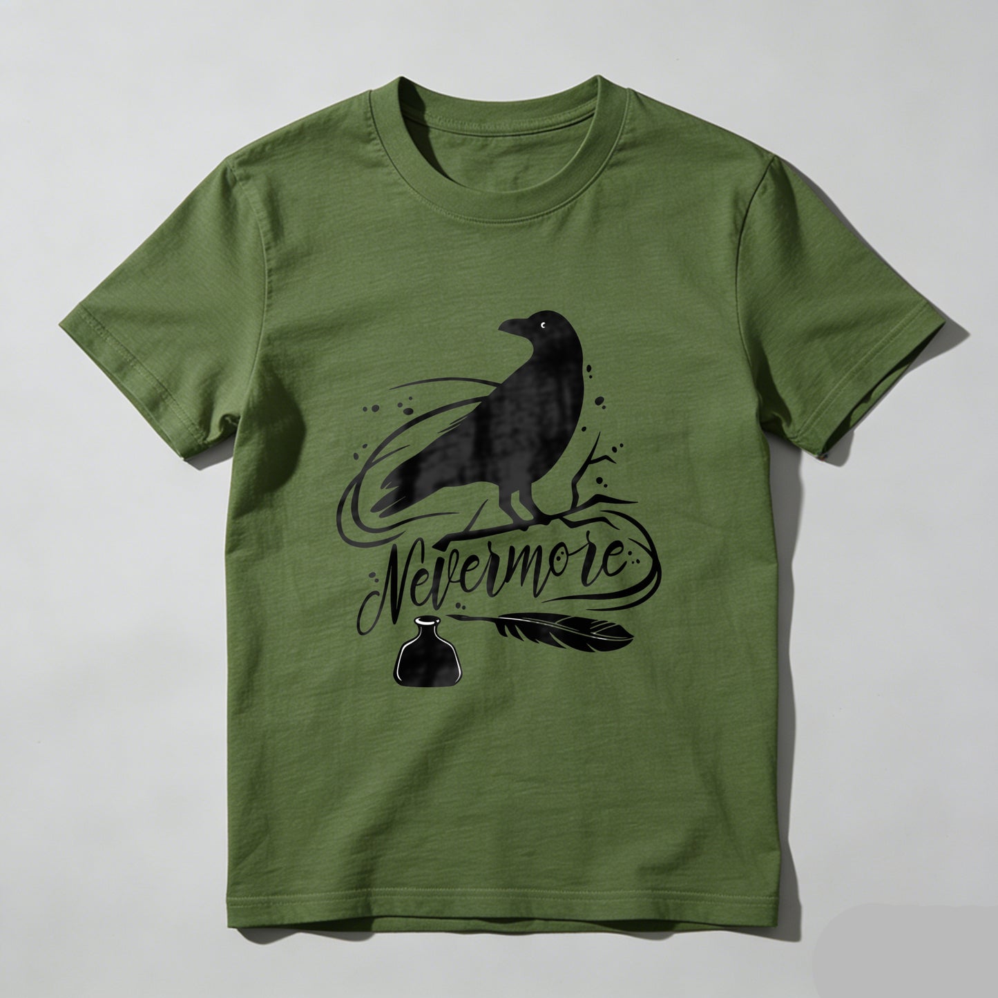 Wardrobecart Nevermore Raven With Feather And Bottle Unisex Classic T-shirt