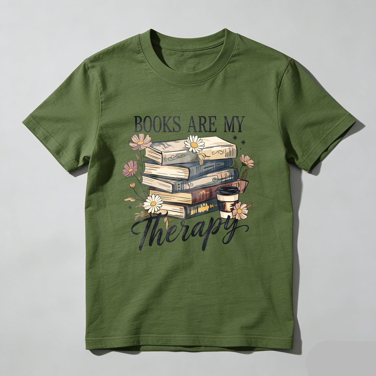 Wardrobecart Books Are My Therapy With Flowers And Coffee Unisex Classic T-shirt