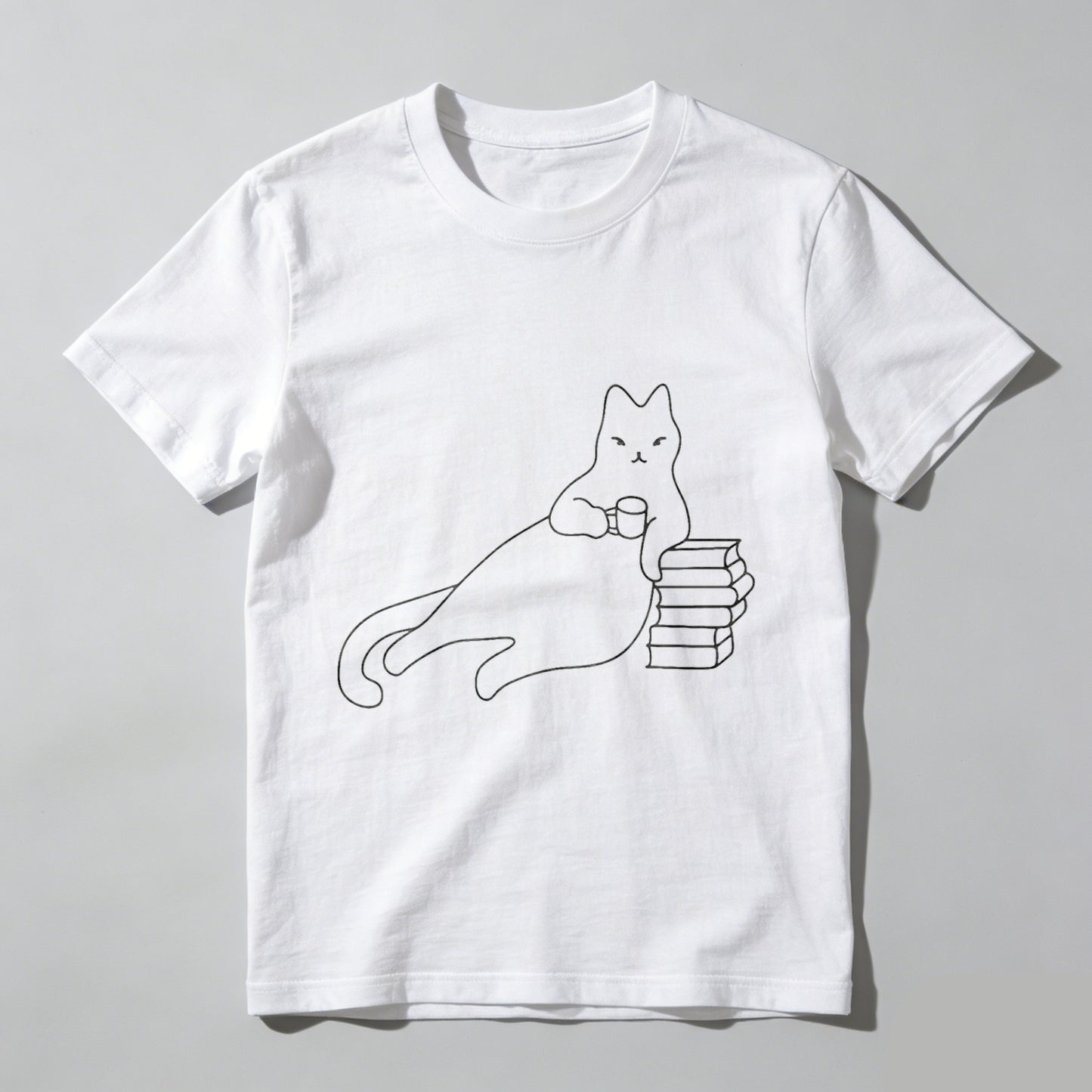 Wardrobecart Cat Holding Book Stack With Coffee Cup Unisex Classic T-shirt