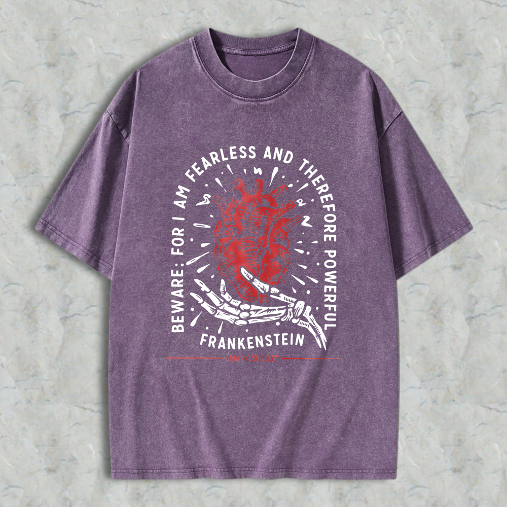 Wardrobecart Frankenstein Heart And Skeleton Hand Design With Quote From Mary Shelley Unisex Washed T-shirt