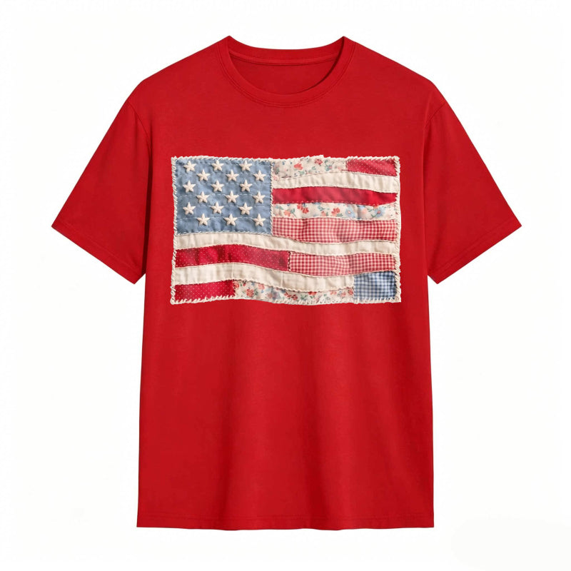 (FAUX PATCHWORK-PRINT) Comfort Colors Retro American Flag Shirt