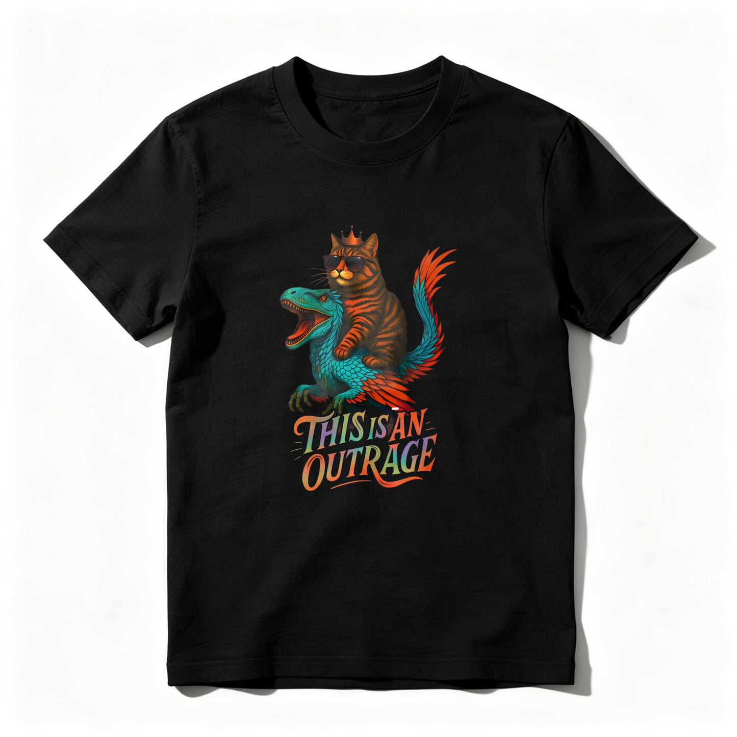 Wardrobecart Cat Riding Dinosaur This Is An Outrage Unisex Classic T-shirt