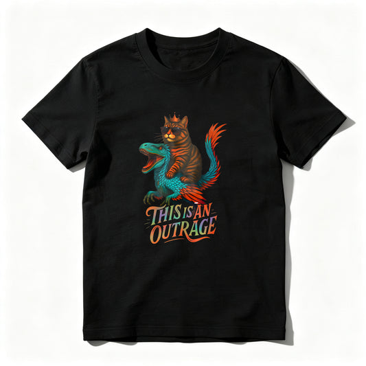 Wardrobecart Cat Riding Dinosaur This Is An Outrage Unisex Classic T-shirt