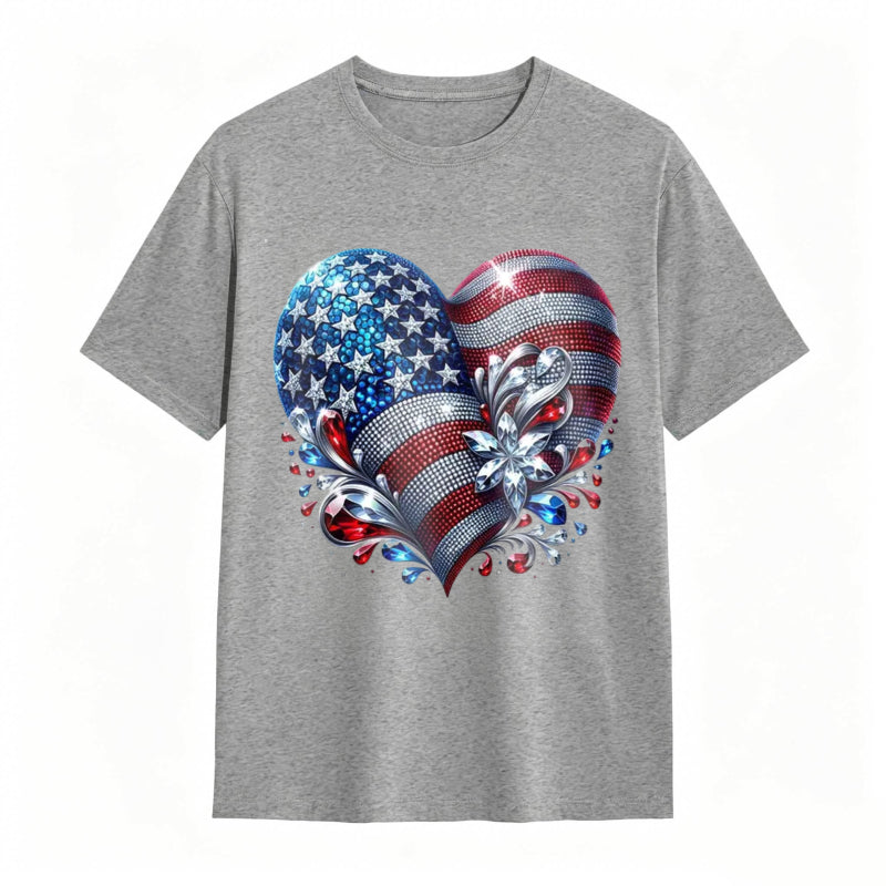 American Flag Heart Design Cotton Casual T-shirt