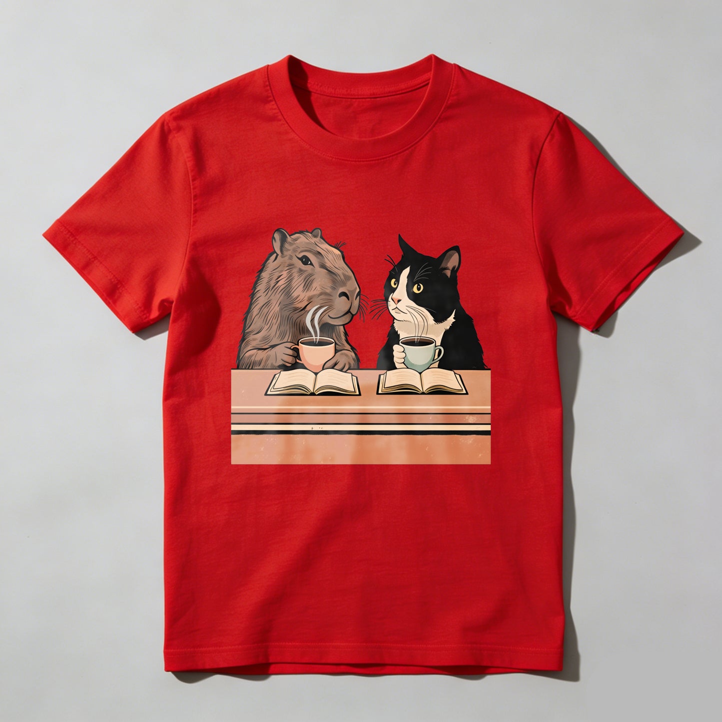 Wardrobecart Capybara And Cat Reading Books With Tea Unisex Classic T-shirt