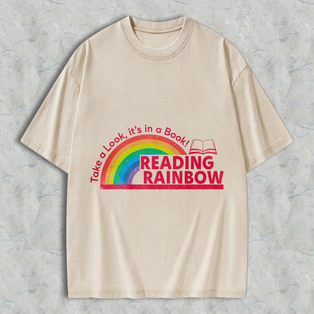 Wardrobecart Reading Rainbow Take A Look Its In A Book Unisex Washed T-shirt
