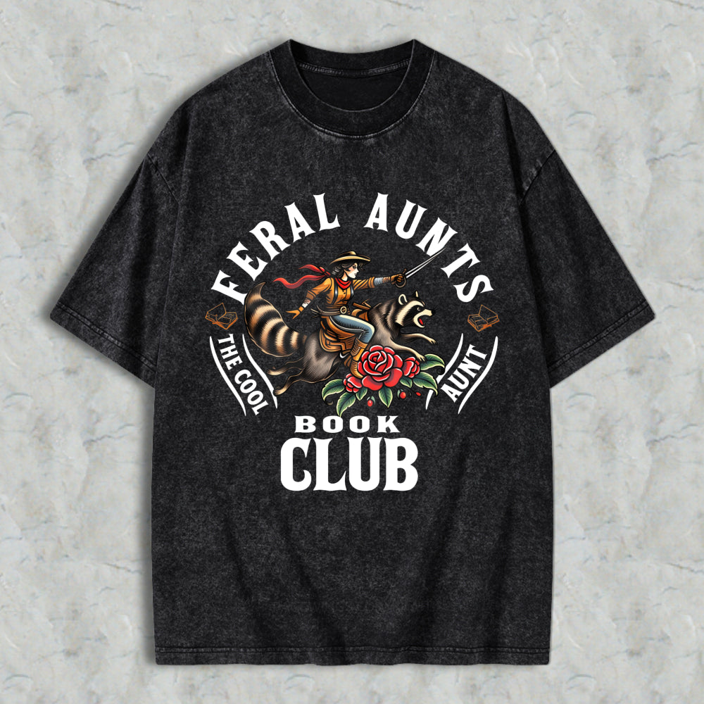 Wardrobecart Feral Aunts Book Club The Cool Aunt Unisex Washed T-shirt